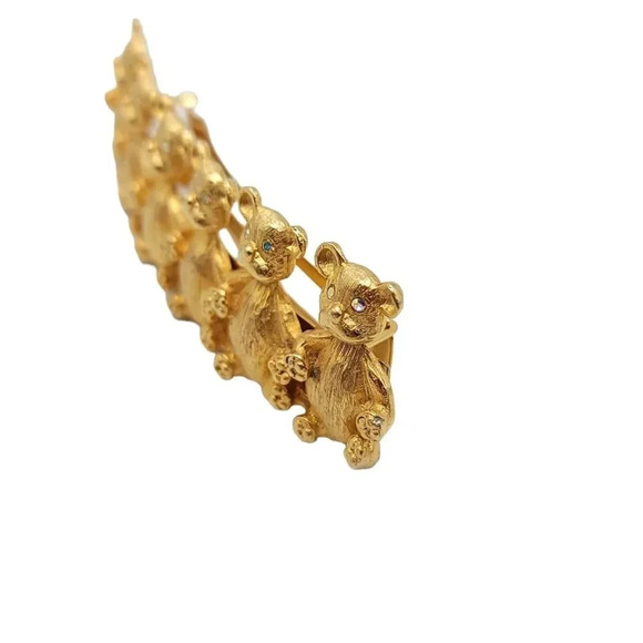 Vintage Kirks Folly AB Rhinestone Bear Textured Gold Tone Rare Hair Clip 3.75" - Picture 3 of 6